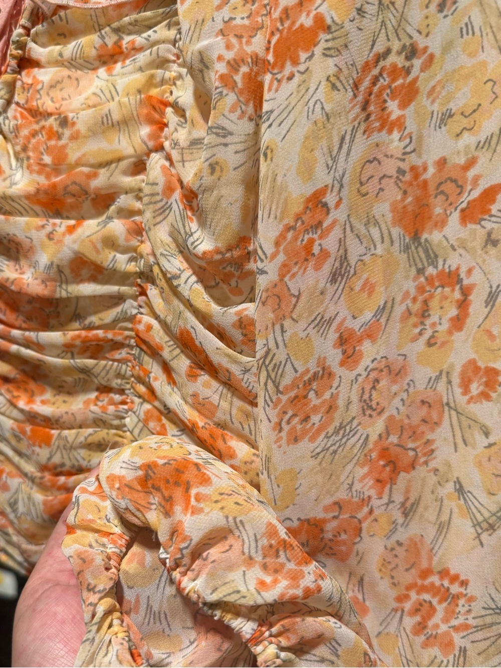 Free People Floral Ruched Ruffle Blouse Size Small - Picture 5 of 5